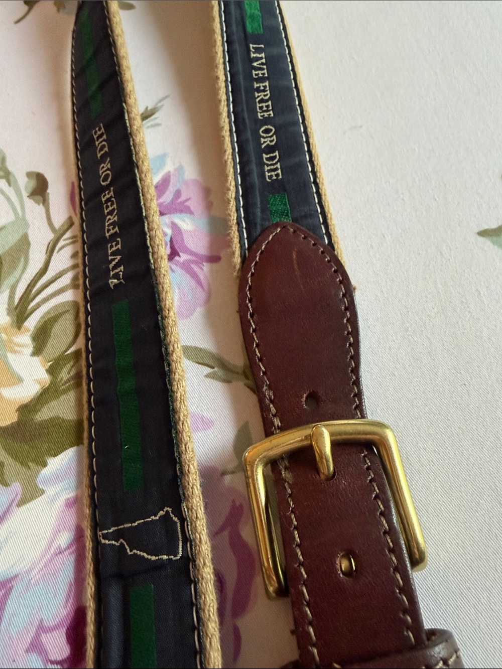 J.R.Hill & Co. NH Brown Leather Men’s Belt Live free or die Size 42